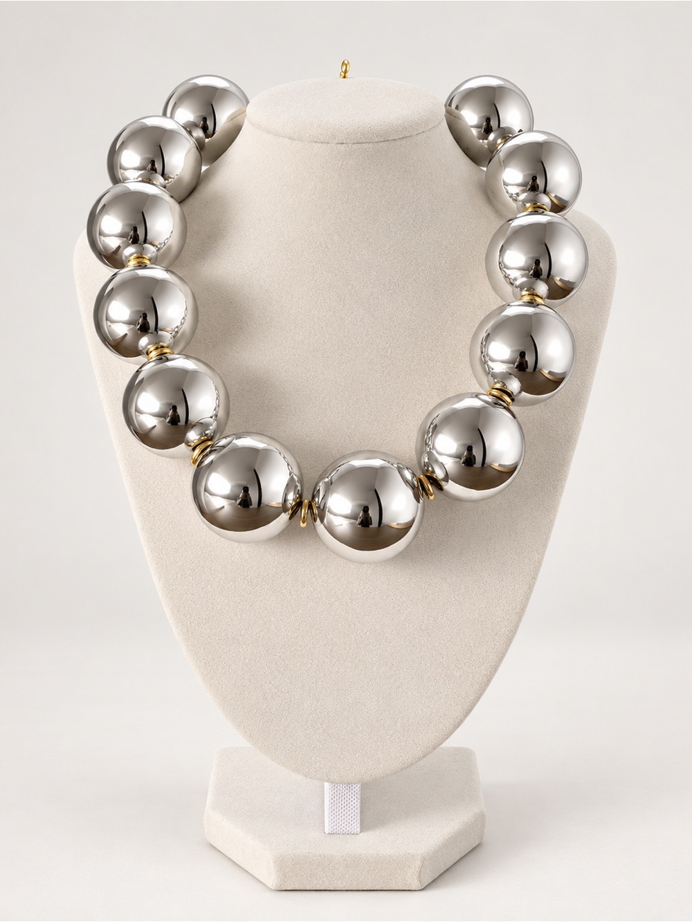 Roman Silver Tone Oversized Ball Statement Necklace Gold Toggle Clasp